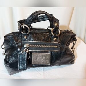Coach Black Leather Satchel with Silver Accents